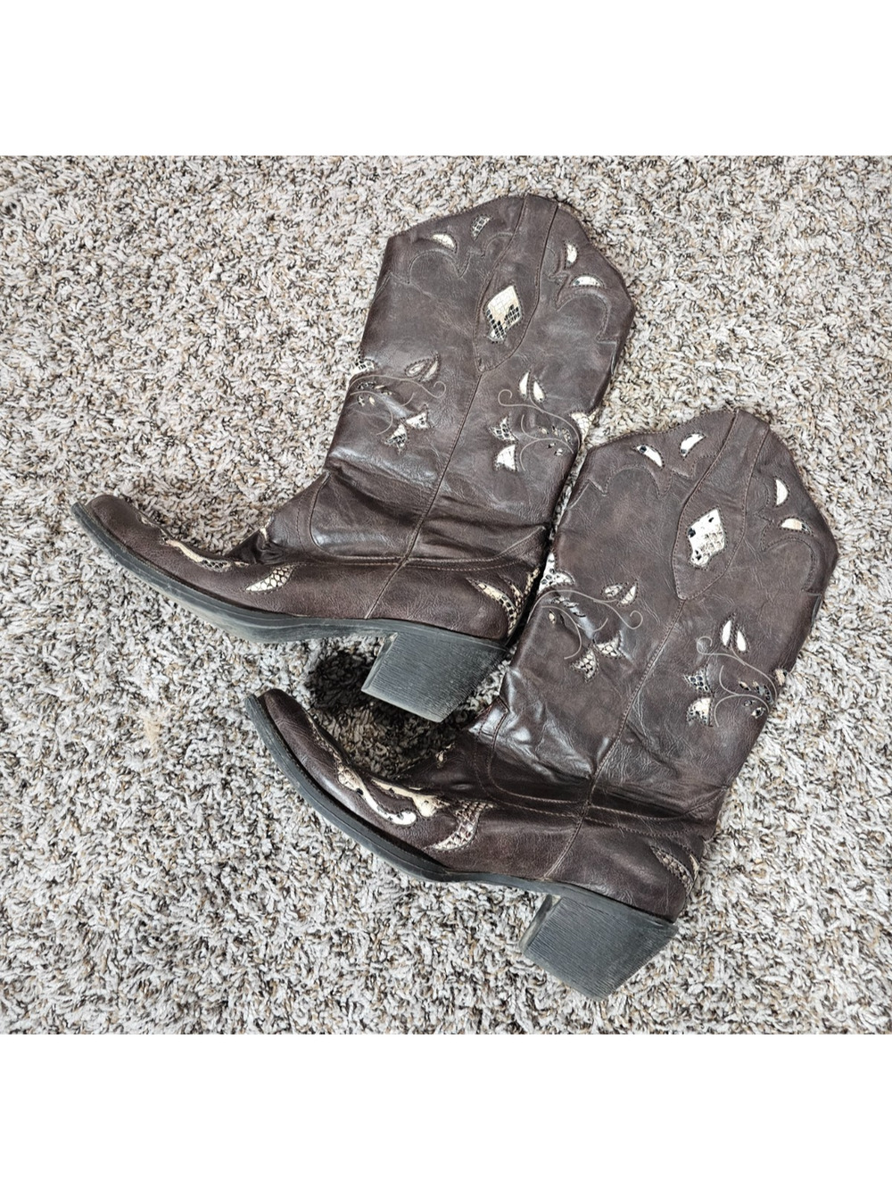 Vintage Roper Boots Ladies Womens Size 11 Faux Snake Snip Toe Western Brown